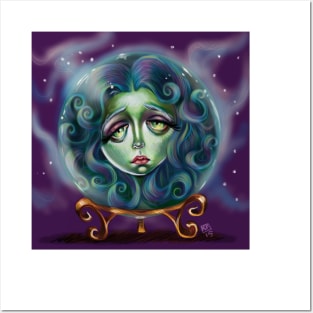 Ghost Woman In Crystal Ball Illustration Posters and Art